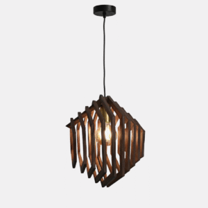 beehive hexagon pendant lamp in walnut with brass socket and black wire